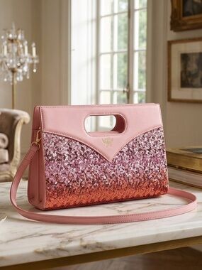 MCM Diamond Tote In Sequin Lamb Leather Pink NWT